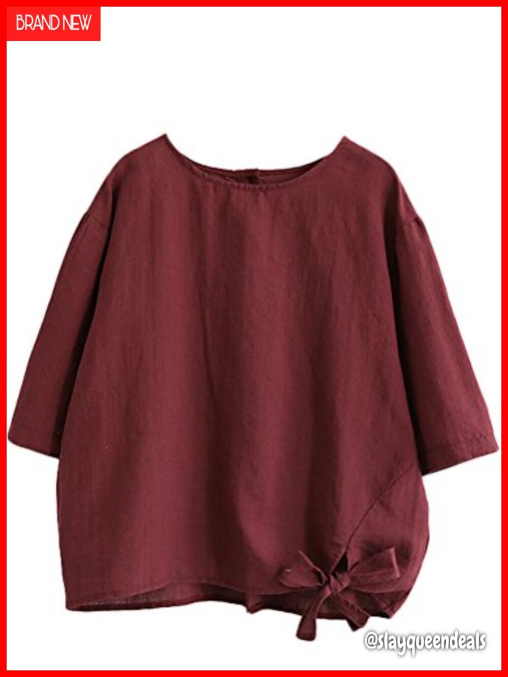 Cotton Linen Blouse Loose Tunic Top Bow Knotted Hem Long Sleeve Shirt
